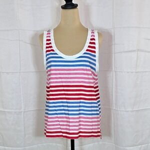 Loft Womens Large Red Blue Pink Striped Cotton Scoop Neck Tank Top 567932